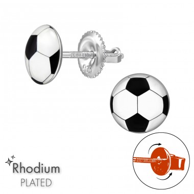 Football with Screw Cap - 925 Sterling Silver Screw Back Ear Studs A4S49322