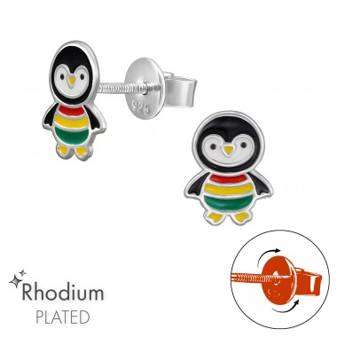 Penguin Penguin with  Screw Back Ear Studs - 925 Sterling Silver Screw Back Ear Studs A4S49327