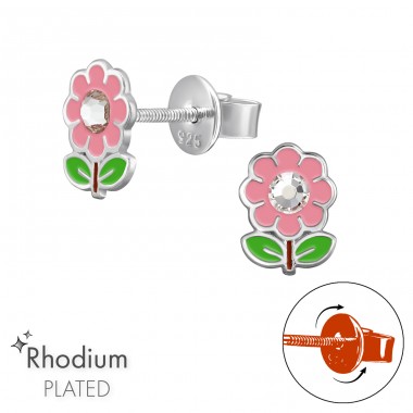 Flower with Screw Back Ear Studs - 925 Sterling Silver Screw Back Ear Studs A4S49329