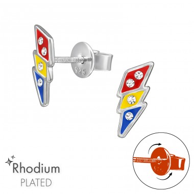 Thunderbolt  with Screw Back Ear Studs - 925 Sterling Silver Screw Back Ear Studs A4S49336