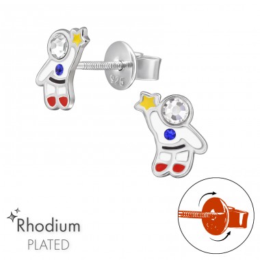 Astronaut mit Schraubverschluss Ohrstecker - 925Er Silber Kinder - Ohrstecker Mit Schraubverschluss A4S49349