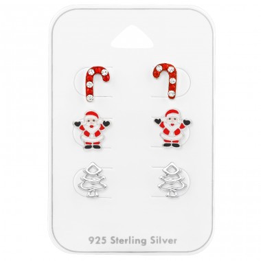 Candy Cane, Santa Claus, Christmas Tree - 925 Sterling Silver Jewellery sets for kids A4S28468