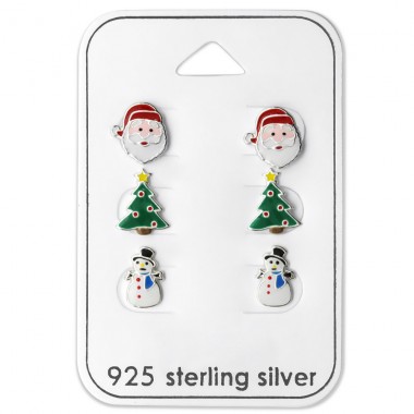 Santa Claus, Christmas Tree And Snowman Epoxy - 925 Sterling Silver Jewellery sets for kids A4S28469