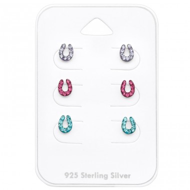 Set of 3x Horseshoe ear studs - 925 Sterling Silver Jewellery Sets For Kids A4S32376