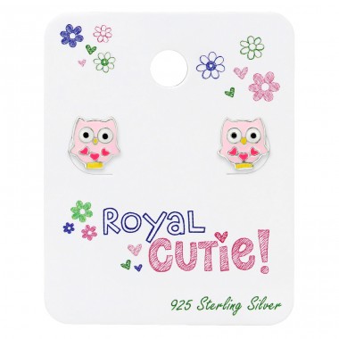 Owl Ear Studs On Royal Cutie Card - 925 Sterling Silver Jewellery sets for kids A4S34103