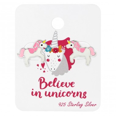 Unicorn Lover Ear Studs On Card - 925 Sterling Silver Jewellery sets for kids A4S34107