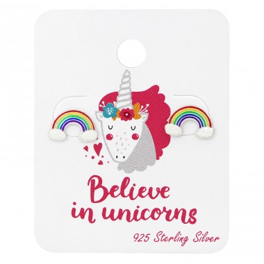 Rainbow Ear Studs On Unicorn Card - 925 Sterling Silver Jewellery sets for kids A4S34108