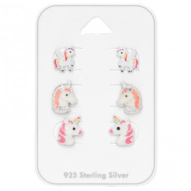 Einhorn 3 Paar - 925 Sterling Silber Schmucksets für Kinder A4S43782