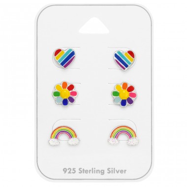 Regenbogen, Blume Und Herz - 925er Silber Schmuck-Sets für Kinder A4S48993