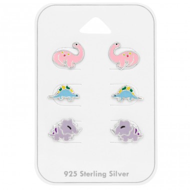 Dinosaurier 3 Paare - 925Er Silber Schmuck-Sets Für Kinder A4S48995