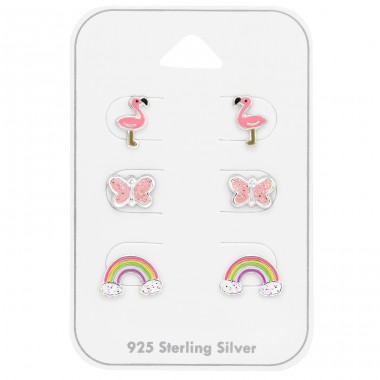 Flamingo, Schmetterling Und Regenbogen - 925er Silber Schmuck-Sets für Kinder A4S48996