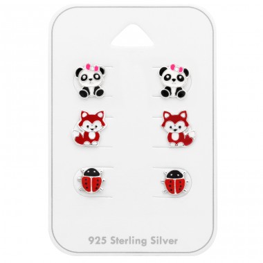 Panda, Fox And Ladybug - 925 Sterling Silver Jewellery sets for kids A4S48997