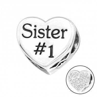 Heart Sister - 925 Sterling Silver Beads with Zirconia or Crystal A4S10078