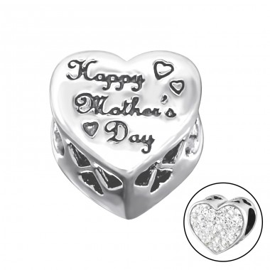 Heart Happy Mother's Day - 925 Sterling Silver Beads with Zirconia or Crystal A4S10080