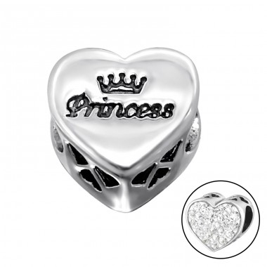 Princess Heart - 925 Sterling Silber Perlen mit Zirkon/Kristall A4S10414