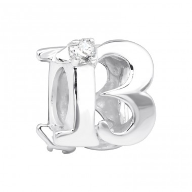 Number Thirteen - 925 Sterling Silver Beads with Zirconia or Crystal A4S3653