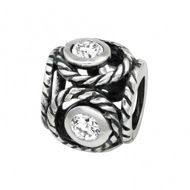 Round - 925 Sterling Silver Beads with Zirconia or Crystal A4S3764