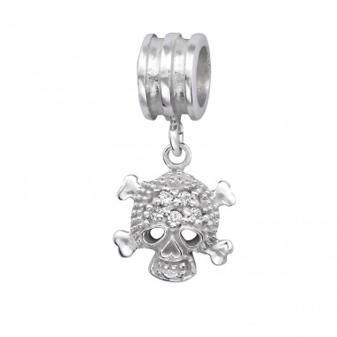 Hanging Skull - 925 Sterling Silver Beads with Zirconia or Crystal A4S6566