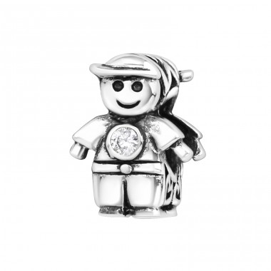 Boy Doll - 925 Sterling Silver Beads with Zirconia or Crystal A4S9519