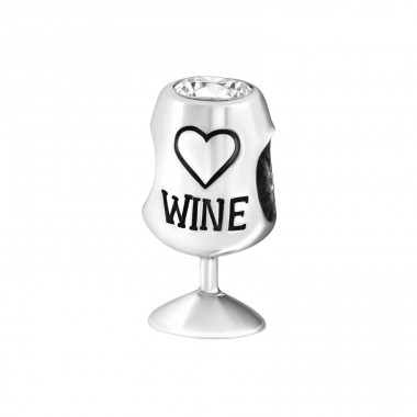 Wine Glass - 925 Sterling Silver Beads with Zirconia or Crystal A4S9996