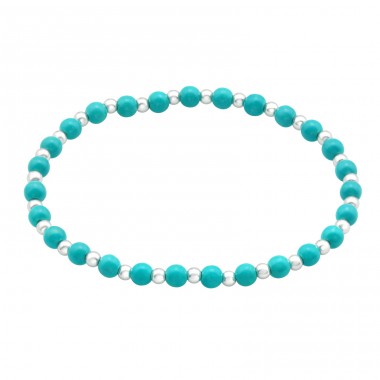 Turquoise stones with silver balls - 925 Sterling Silver Bracelets With Silver Chain A4S45705