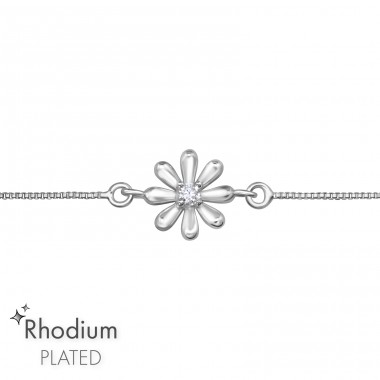 Flower Bolo with Zirconia - 925 Sterling Silver Bracelets With Silver Chain A4S46795