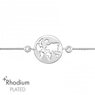 World Map Bolo - 925 Sterling Silver Bracelets with silver chain A4S46802