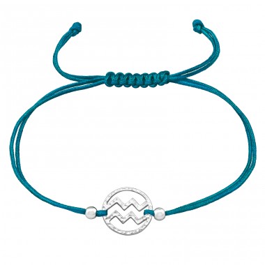 Aquarius Zodiac Sign adjustable  - Nylon Cord + 925 Sterling Silver Bracelets With Cords A4S43754