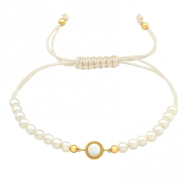 Golden medals with Opal stone - 925 Sterling Silver + Nylon Cord Bracelets With Cords A4S45729