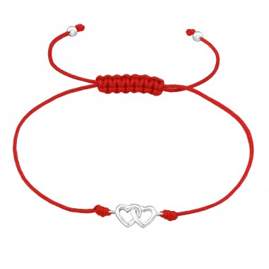 Double Heart adjustable size - 925 Sterling Silver + Nylon Cord Bracelets With Cords A4S47501