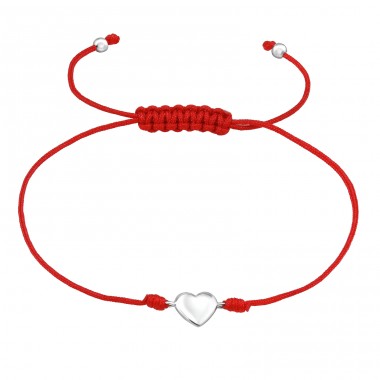 Heart with adjustable red cord - 925 Sterling Silver + Leather Cord Bracelets With Cords A4S47504