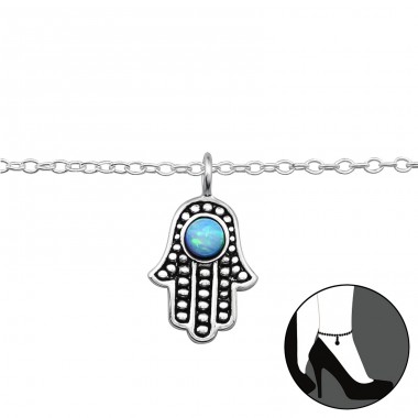 Hamsa - 925er Silber Fußkettchen-Schmuck  A4S29966