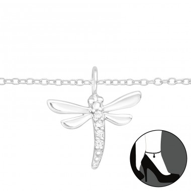 Dragonfly on foot - 925 Sterling Silver Anklets For Foot A4S43327