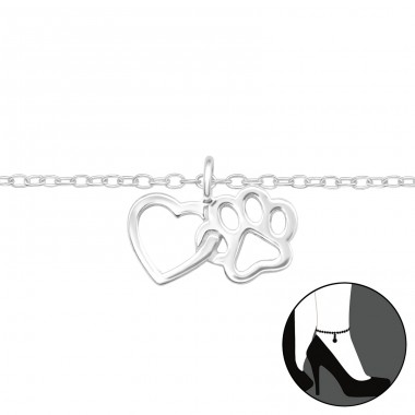 Heart And Paw - 925 Sterling Silver Anklets for foot A4S43400