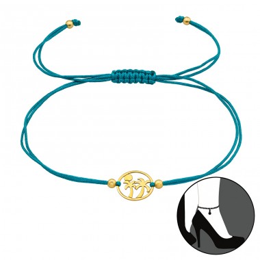 Golden Coconut Tree on turquoise cord - Nylon Cord + 925 Sterling Silver Anklets For Foot A4S43842