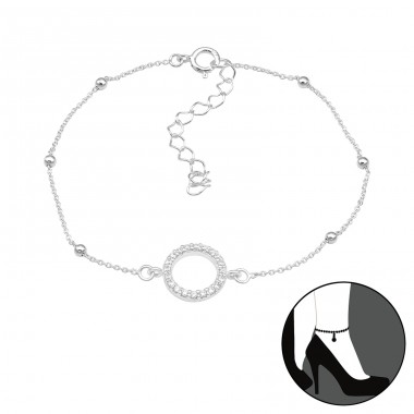 Kreis mit Zirkonen - Schmuck Silber 925 Fußkettchen A4S45660