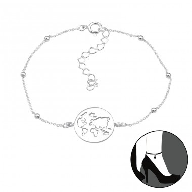 Weltkarte - Schmuck Silber 925 Fußketten A4S45667