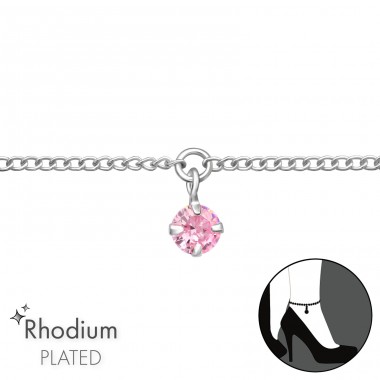 Pink Zirconia - 925 Sterling Silver Anklets For Foot A4S47477