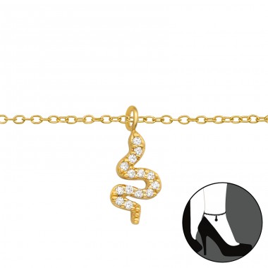 Snake with Zirconia - 925 Sterling Silver Anklets For Foot A4S47478