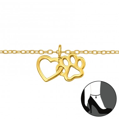 Heart And Paw - 925 Sterling Silver Anklets for foot A4S47481