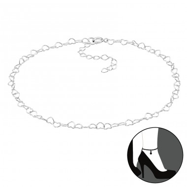 26 cm Lange Herzkette - 925er Silber Fußkettchen-Schmuck  A4S47516