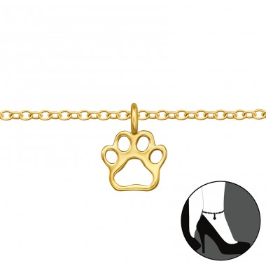 Golden Paw Print - 925 Sterling Silver Anklets For Foot A4S48321