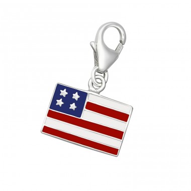 Silberne USA-Flagge – 925er Sterlingsilber-Anhänger mit Verschluss A4S10200