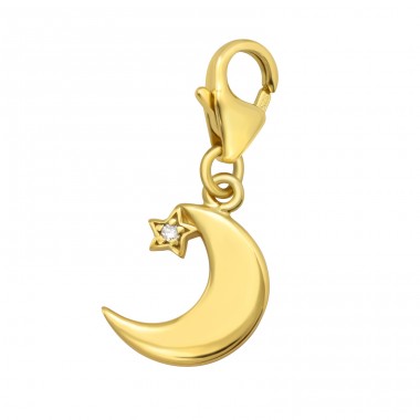 Golden Crescent Moon with carabiner - 925 Sterling Silver Charms With Lobster A4S42059