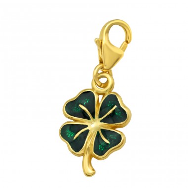 Golden Lucky clover with dark green color - 925 Sterling Silver Charms With Lobster A4S42062