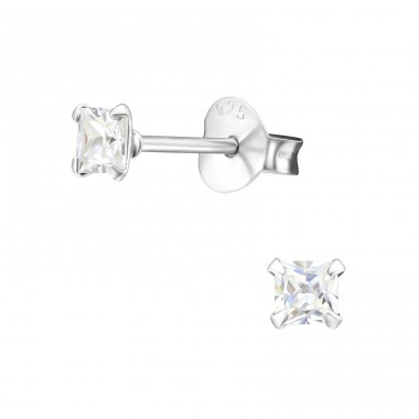 Square 3mm - 925 Sterling Silver Basic Ear Studs A4S10386