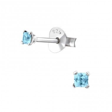 2mm square zirconia - 925 Sterling Silver Basic Ear Studs A4S16714