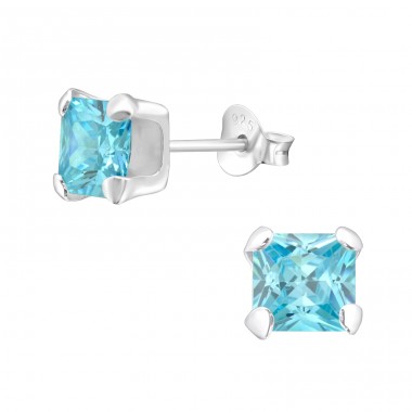 6mm Aqua Blue Zirconia - 925 Sterling Silver Basic Ear Studs A4S24247