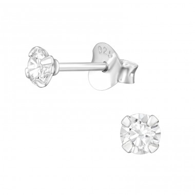 Single zirconia stud - 925 Sterling Silver Basic Ear Studs A4S33665