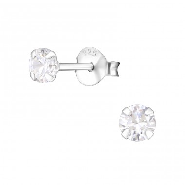 Round 4mm - 925 Sterling Silver Basic Ear Studs A4S34524